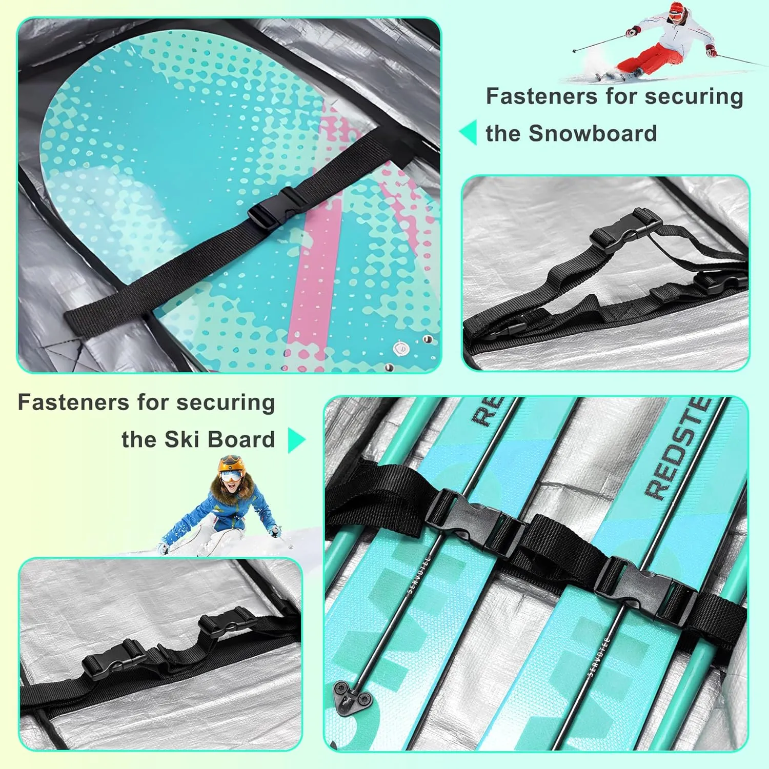 Double Rolling Ski Bag Padded Waterproof Snowboard Bag with Wheels for Air Travel Wheeled Ski Bag for Snowboard or Skis Accommodates Ski Boot