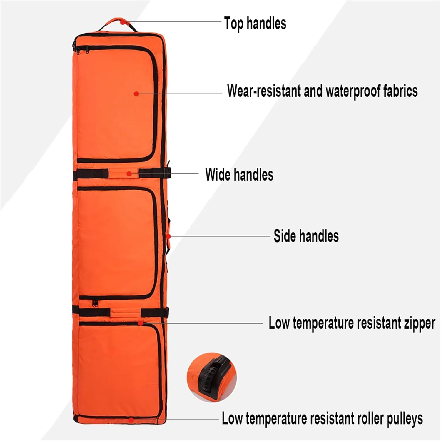 Double Rolling Ski Bag Padded Waterproof Snowboard Bag with Wheels Roller Snowboard Bag with Wheels Foldable Wheeled Ski Bag Perfect for Travel
