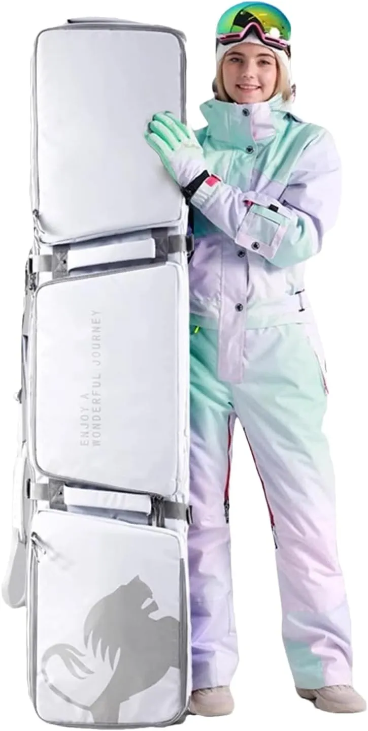 Double Rolling Ski Bag Snow Roller Bag - Ski Bag with Wheels Foldable Wheeled Ski Bag for Single Ski or 2 Sets Skis Accommodates Ski Boot