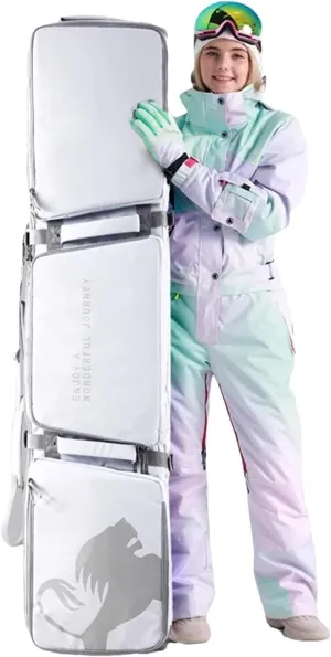 Double Rolling Ski Bag Snow Roller Bag - Ski Bag with Wheels Foldable Wheeled Ski Bag for Single Ski or 2 Sets Skis Accommodates Ski Boot