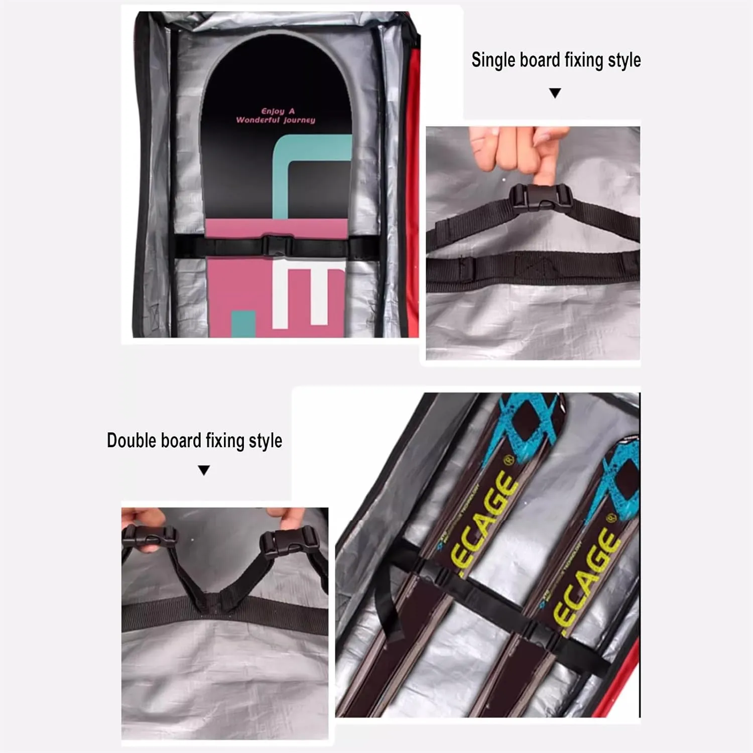 Double Rolling Ski Bag Snow Roller Bag - Ski Bag with Wheels Foldable Wheeled Ski Bag for Single Ski or 2 Sets Skis Accommodates Ski Boot
