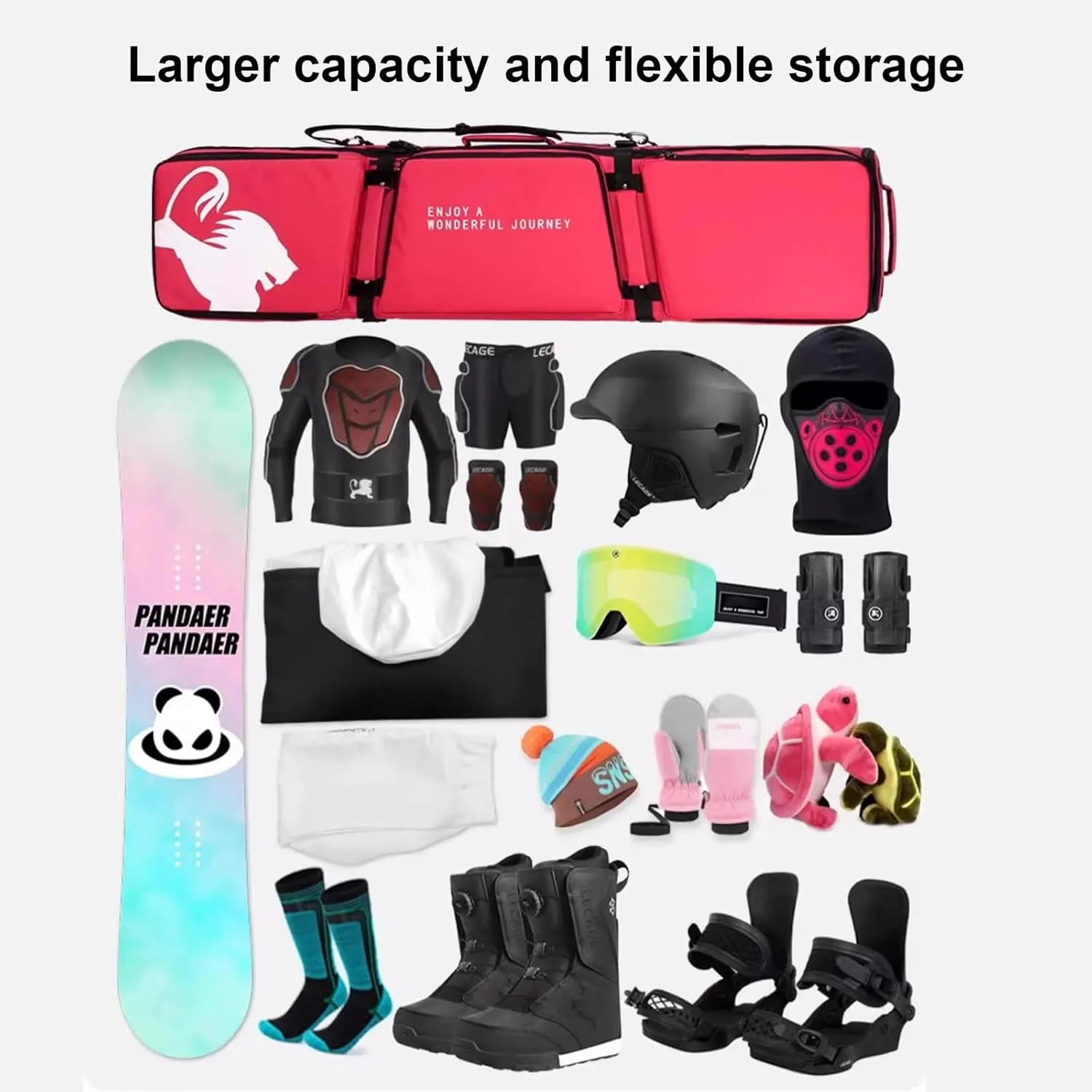 Double Rolling Ski Bag Snow Roller Bag - Ski Bag with Wheels Foldable Wheeled Ski Bag for Single Ski or 2 Sets Skis Accommodates Ski Boot