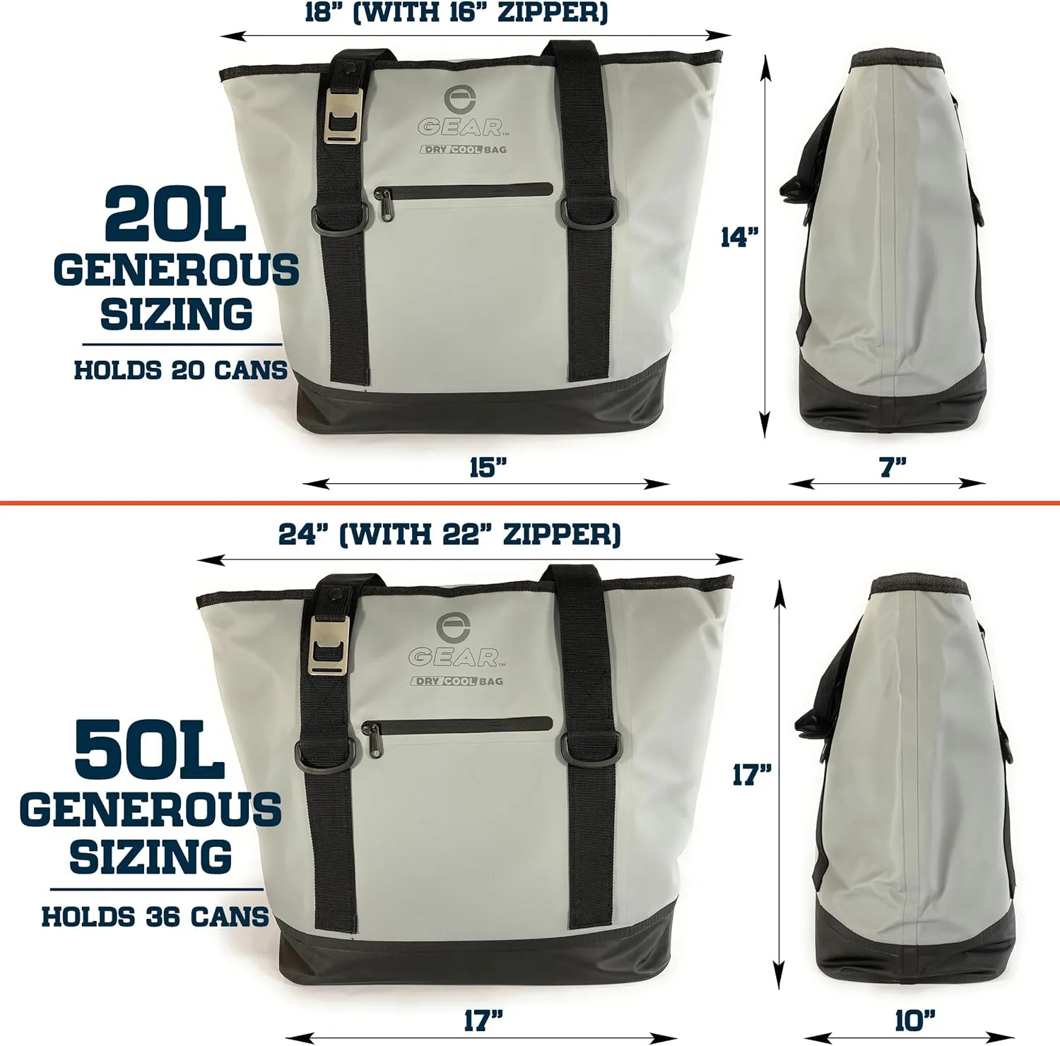 Dry Bag Cooler Tote – Collapsible, Waterproof and Leak-Proof Soft Sided Cooler Bag - Pool, Beach - 20 or 36 Cans