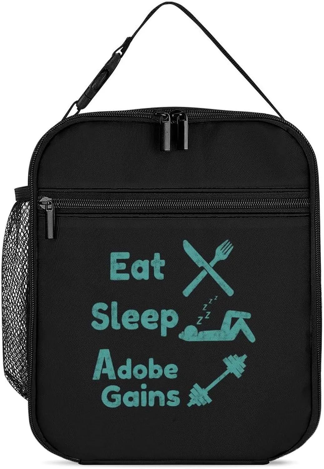 Eat Sleep Gains Repeat Insulated Lunch Bag Leakproof Insulated Cooler Bag with Handbags Side Pocket for Adults