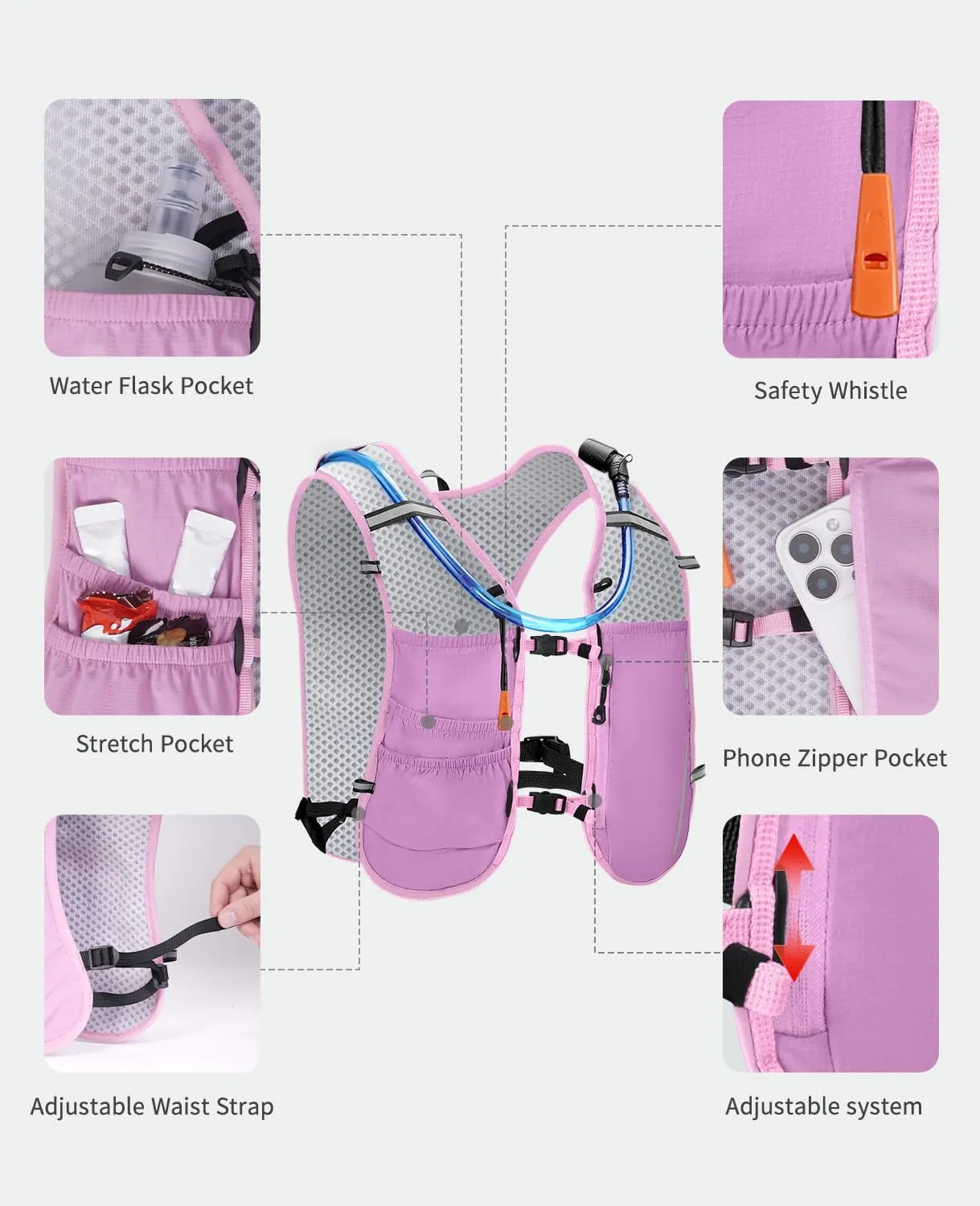 ECOHUB Running Hydration Vest Backpack, Lightweight Breathable Pack with 2L Water Bladder Bag Daypack for Hiking Trail Running Cycling Race Marathon for Women Men