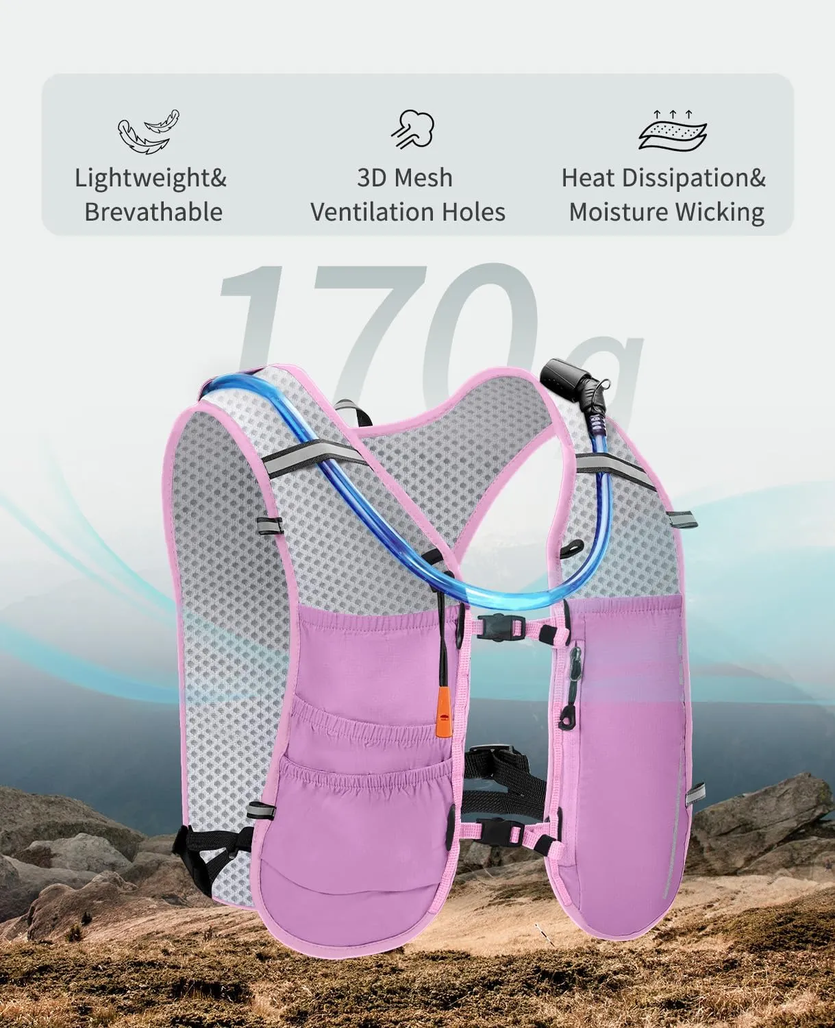ECOHUB Running Hydration Vest Backpack, Lightweight Breathable Pack with 2L Water Bladder Bag Daypack for Hiking Trail Running Cycling Race Marathon for Women Men