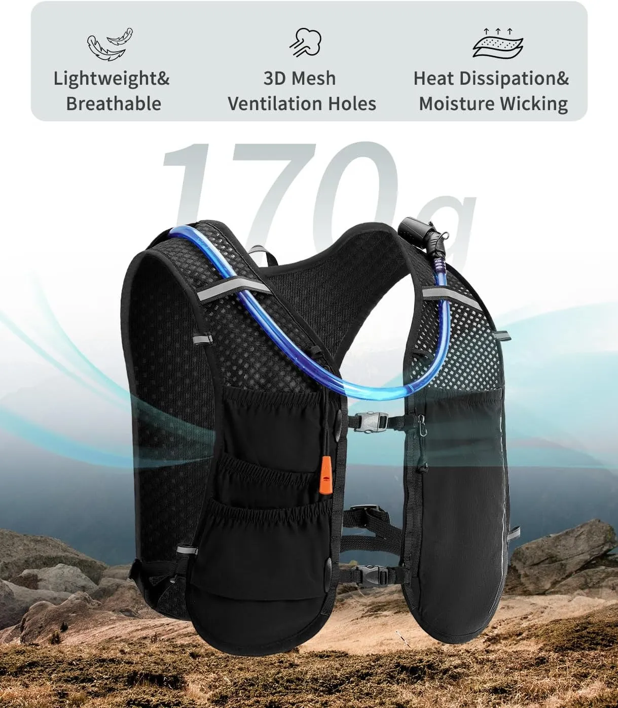 ECOHUB Running Hydration Vest Backpack, Lightweight Breathable Pack with 2L Water Bladder Bag Daypack for Hiking Trail Running Cycling Race Marathon for Women Men