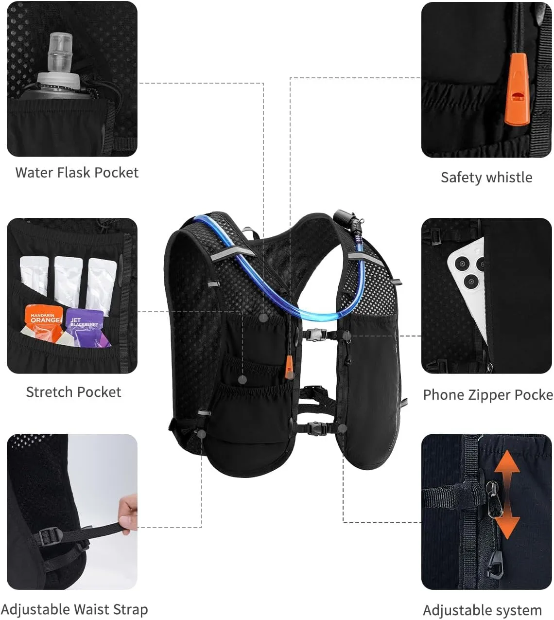 ECOHUB Running Hydration Vest Backpack, Lightweight Breathable Pack with 2L Water Bladder Bag Daypack for Hiking Trail Running Cycling Race Marathon for Women Men