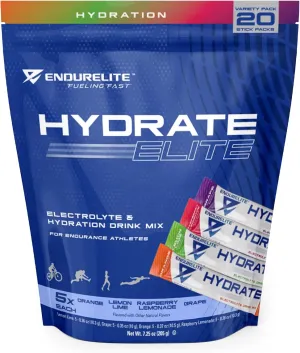 EndurElite Hydrate Elite- Hydration Powder- Stick Packs- Variety Pack- 20 Serving Bag
