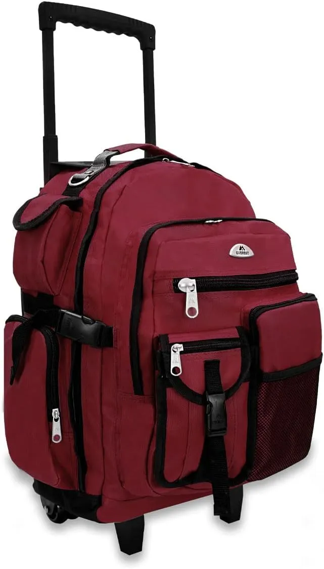 Everest Deluxe Wheeled Backpack, Burgundy, One Size,5045WH-BURG