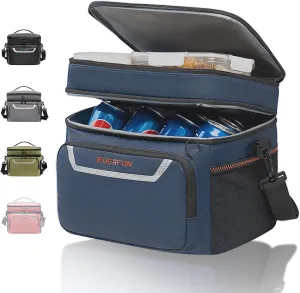 EVERFUN Small Lunch Box Insulated Cooler Bag Mini Cooler 24 Can Soft Sided Lunch Bag for Men Women Ice Chest Double Deck Portable Personal Collapsible Waterproof Leak-Proof for Work Travel Car, Navy