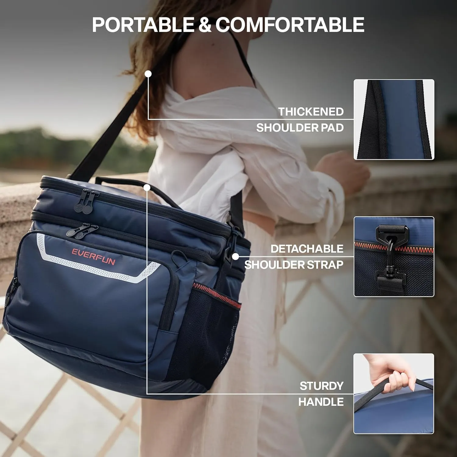 EVERFUN Small Lunch Box Insulated Cooler Bag Mini Cooler 24 Can Soft Sided Lunch Bag for Men Women Ice Chest Double Deck Portable Personal Collapsible Waterproof Leak-Proof for Work Travel Car, Navy