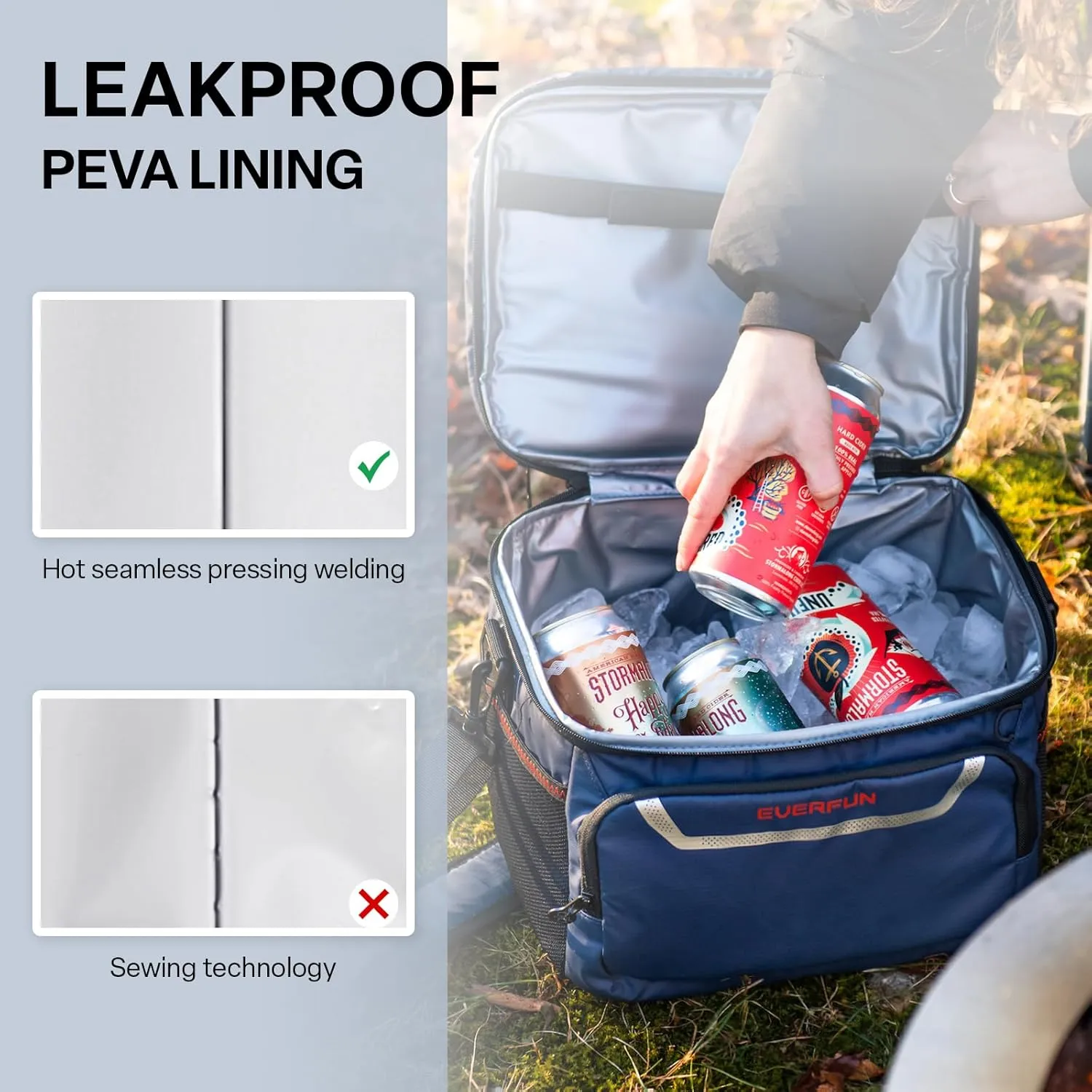 EVERFUN Small Lunch Box Insulated Cooler Bag Mini Cooler 24 Can Soft Sided Lunch Bag for Men Women Ice Chest Double Deck Portable Personal Collapsible Waterproof Leak-Proof for Work Travel Car, Navy