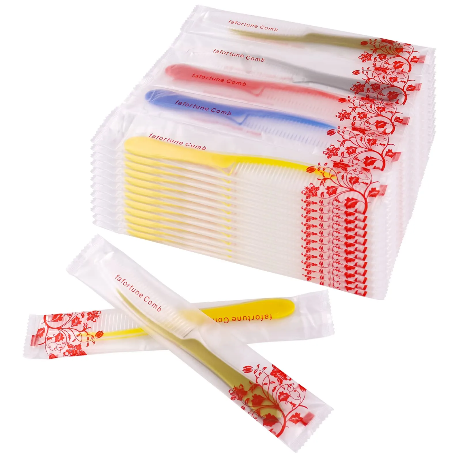 fafortune Hair Combs Set, 200 PACK Plastic Combs in Bulk Individually Wrapped, Suitable for Hotel, Air Bnb, Shelter/Homeless/Nursing Home/Charity/Church, 5 Colors