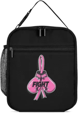 Fight Breast Cancer Awareness Fighter Insulated Lunch Bag Leakproof Insulated Cooler Bag with Handbags Side Pocket for Adults