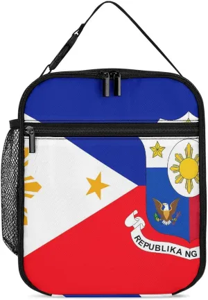 Filipino Philippine Flag National Emblem Lunch Bag for Men Women Small Reusable Leakproof Insulated Lunch Box Adjustable Handbag