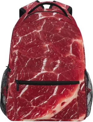 Fisyme Beef Steak Meat Laptop Backpack Bag Bookbag Casual Hiking Travel Computer Notebooks Daypacks