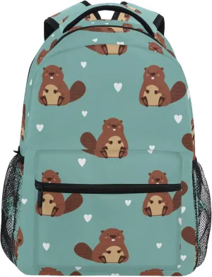Fisyme Cute Beaver Green Laptop Backpack Bag Bookbag Casual Hiking Travel Computer Notebooks Daypacks