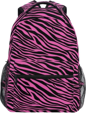 Fisyme Pink Zebra Print Laptop Backpack Bag Bookbag Casual Travel Hiking Computer Notebooks Daypacks