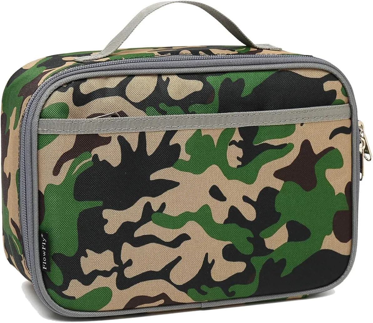 FlowFly Kids Lunch box Insulated Soft Bag Mini Cooler Back to School Thermal Meal Tote Kit for Girls, Boys, Forest