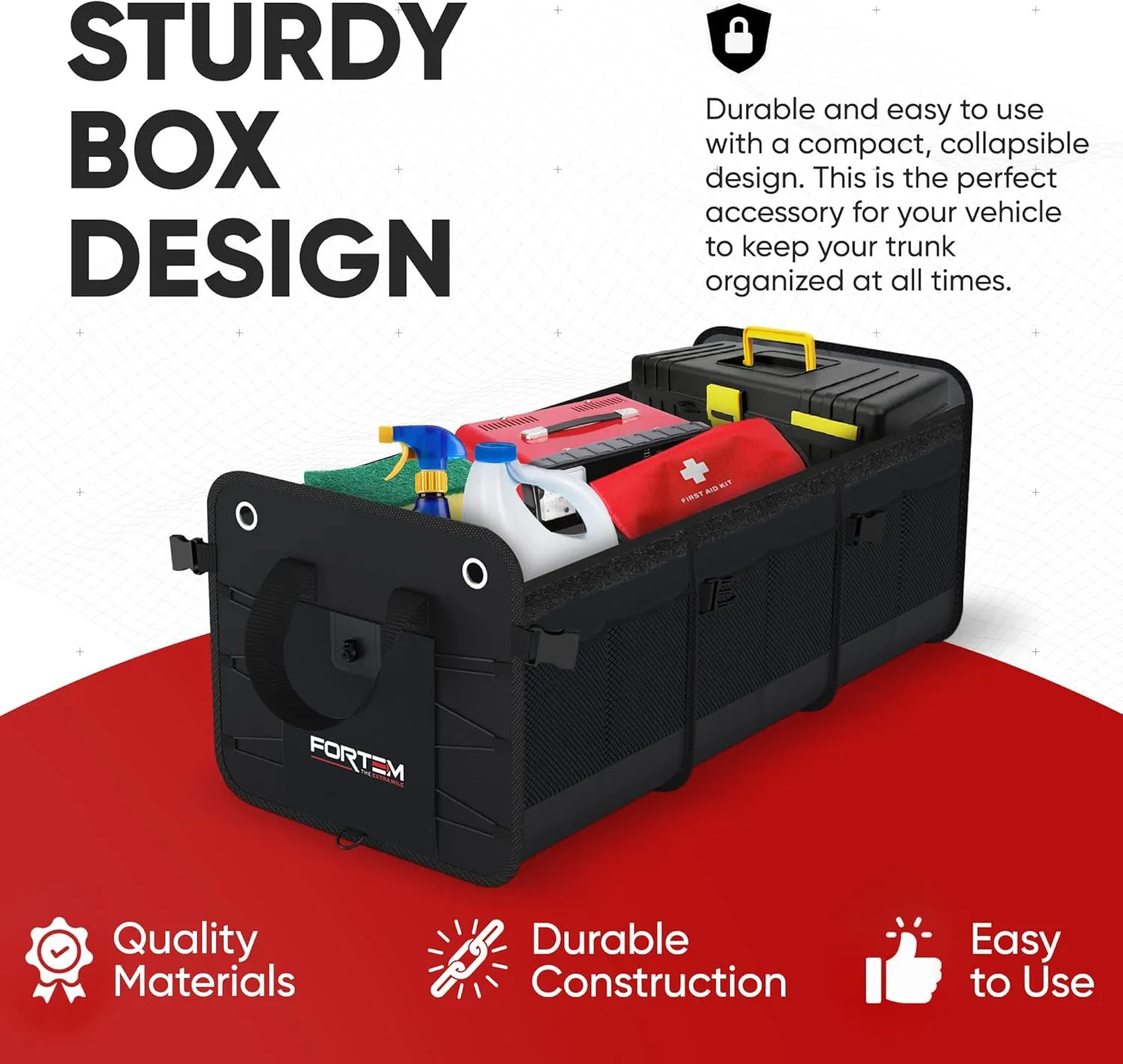 FORTEM SUV Trunk Organizer, Car Organizer, Collapsible Multi-Compartment Storage Bag for Car Accessories for Women Men, 1680D Oxford, Non Slip Bottom, Adjustable Straps, Soft Cover (90L)