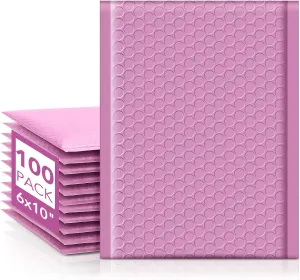 Fuxury Bubble Mailers 6x10" 100 Pack, Pinkish Purple Padded Envelopes Usable Size 6x9" Self Seal Mailing Envelopes Bubble Padded Shipping Bags for Mailing,Packaging, Small Business