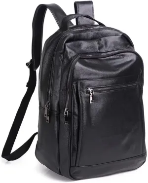 Genuine Leather Backpack Purse for Men, 15.6 inch Laptop Backpack, Cowhide Shoulder Bag, Black Daypack Travel Backpack Rucksack Business Office Bag