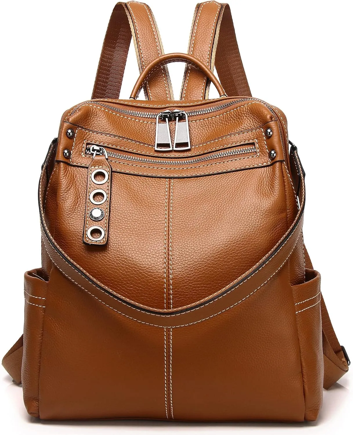 Genuine Leather Backpack Purse For Women Brown Real Soft Leather Travel Fashion Designer Convertible Ladies Shoulder Bag