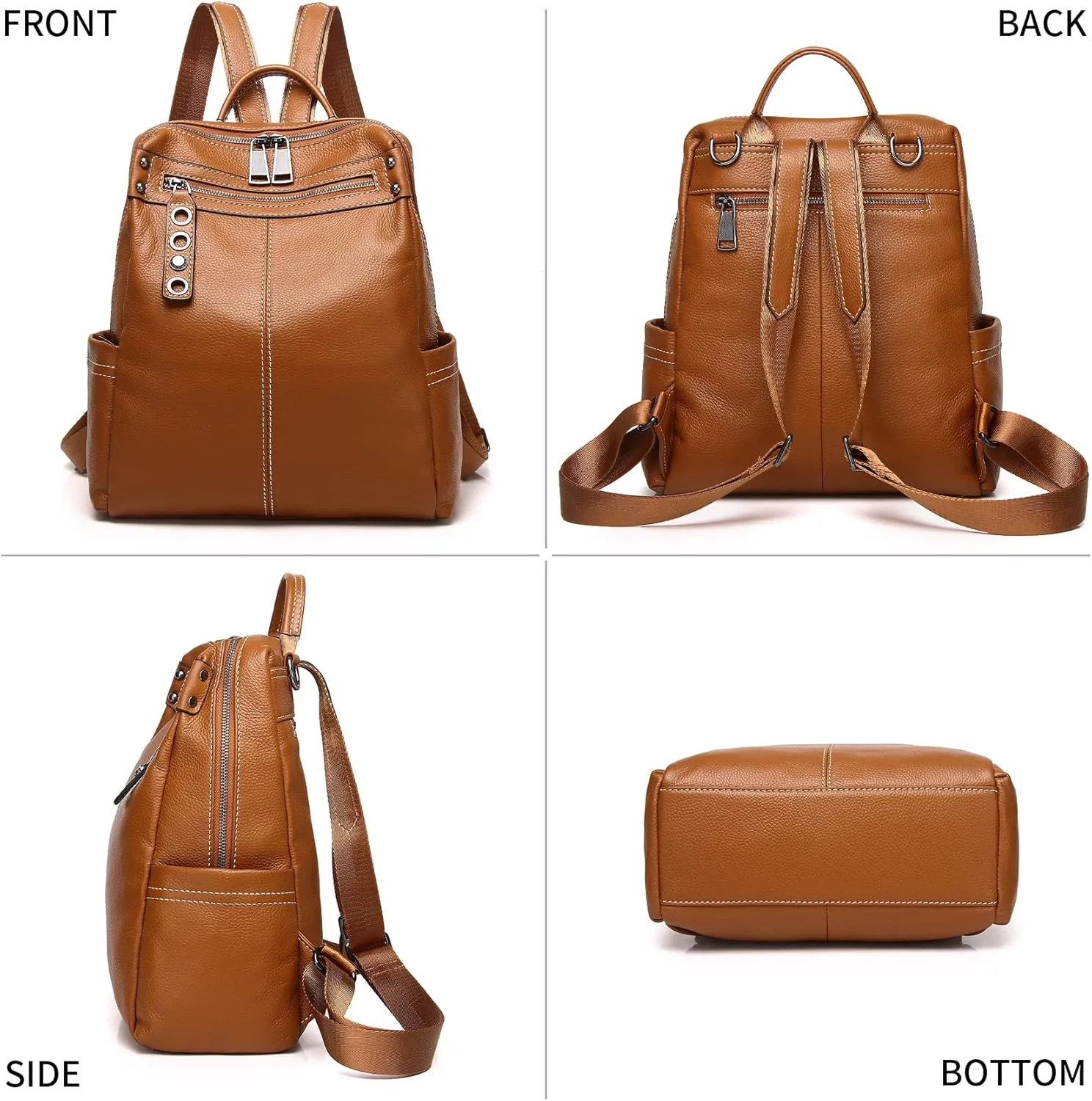Genuine Leather Backpack Purse For Women Brown Real Soft Leather Travel Fashion Designer Convertible Ladies Shoulder Bag