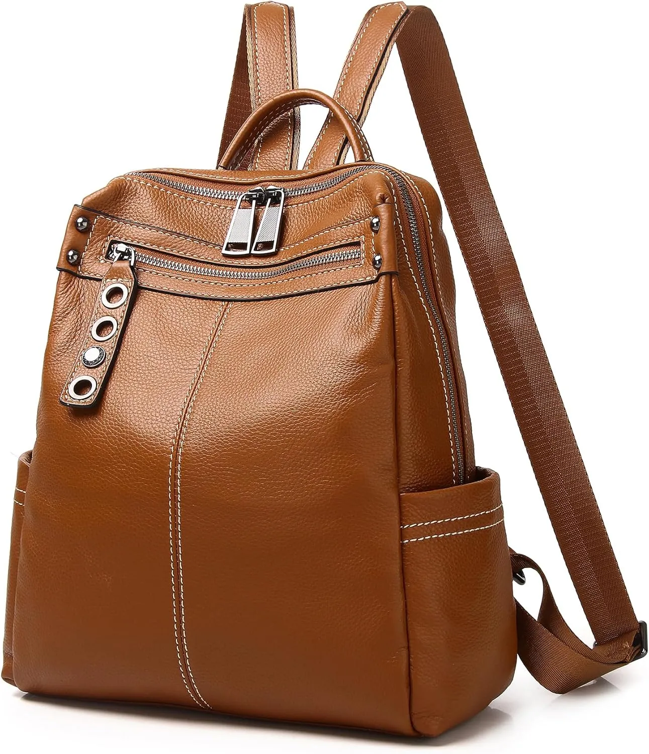 Genuine Leather Backpack Purse For Women Brown Real Soft Leather Travel Fashion Designer Convertible Ladies Shoulder Bag