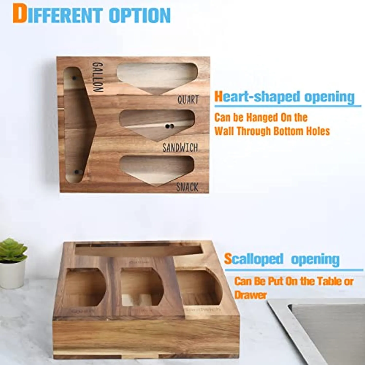 GEYILO Ziplock Bag Storage Organizer, Wood Kitchen Food Storage Bag Organizer Dispenser Box for Drawer, Compatible with Gallon, Quart, Sandwich and Snack Variety Size Bag