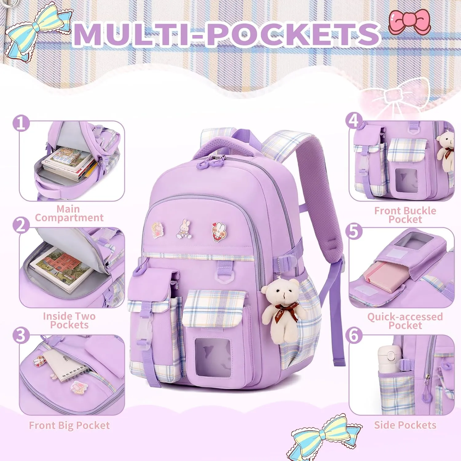 Girl School Backpacks Kids Bookbags Elementary Primary High School Cute 18inch Teen Students Book Bag