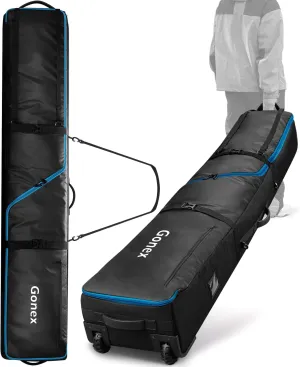 Gonex Snowboard Bag with Wheels,Adjustable Length Up to 175cm to 190cm, Fully Padded Ski Bag for Air Travel, 1200D Polyester PVC Waterproof Rolling Ski Bag with Skis Strapes & Ample Storage Pockets