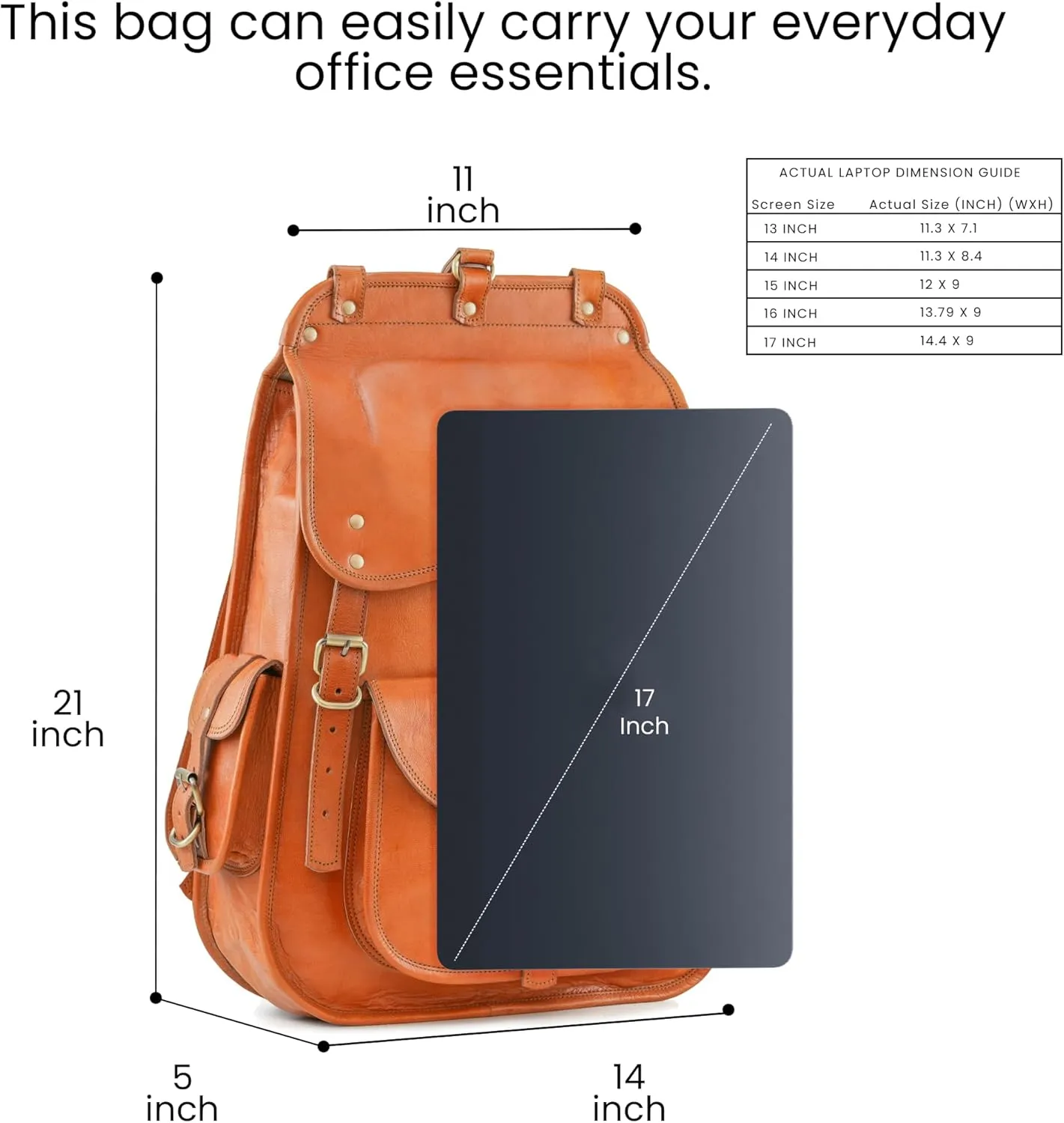 Handmade World Vintage Full Grain 21 Inch Leather Laptop LARGE Backpack Casual Bookbag Daypack Travel Rucksack (Tan)