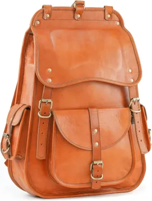Handmade World Vintage Full Grain 21 Inch Leather Laptop LARGE Backpack Casual Bookbag Daypack Travel Rucksack (Tan)