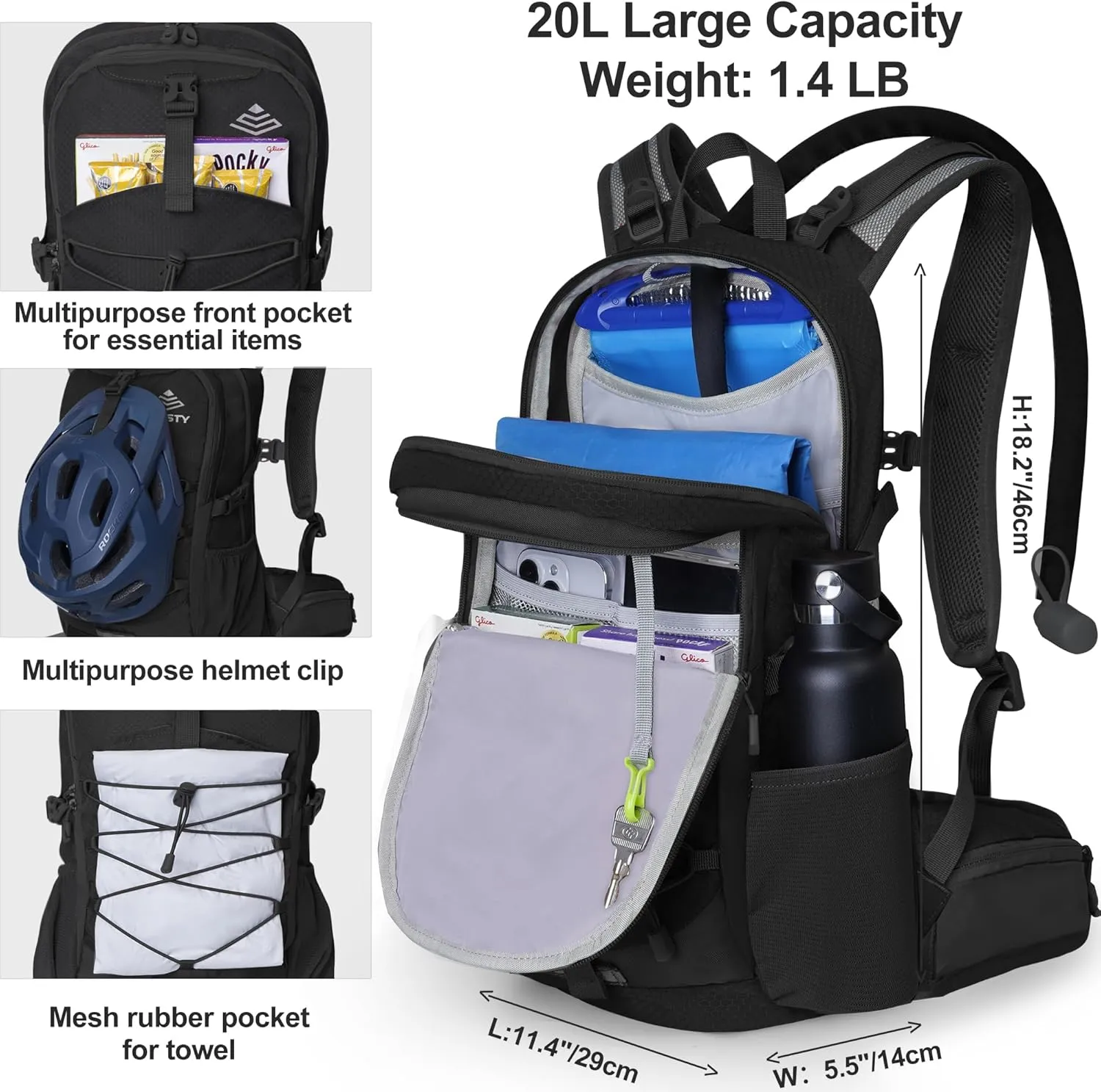 Hiking Backpack with 2L Water Bladder, Hiking Water Backpack with Rain Cover, Insulated Hydration Backpack for Cycling
