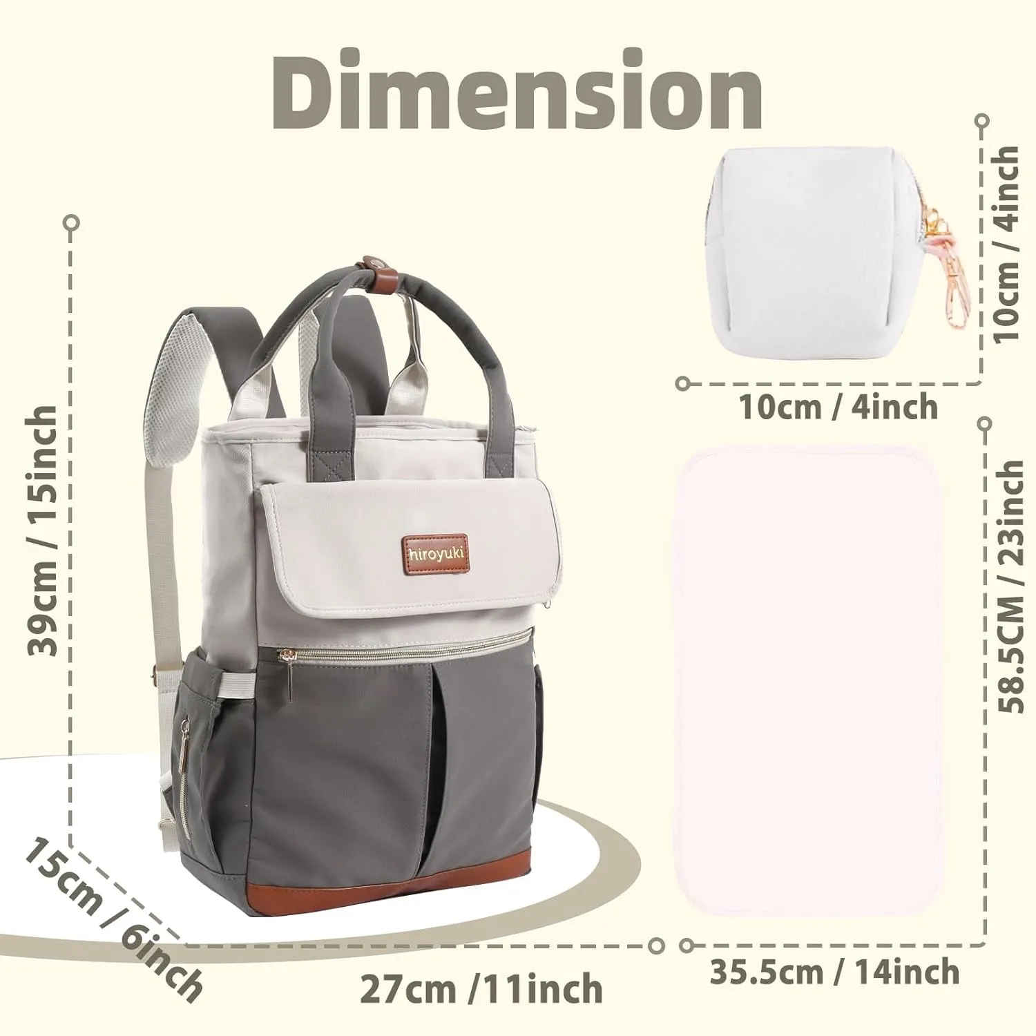 Hiroyuki Large Diaper Bag Backpack Diaper Backpack for Mom Baby Bag with Changing Pad Pacifier Case Waterproof Insulated Bag for Baby Boy and Girl