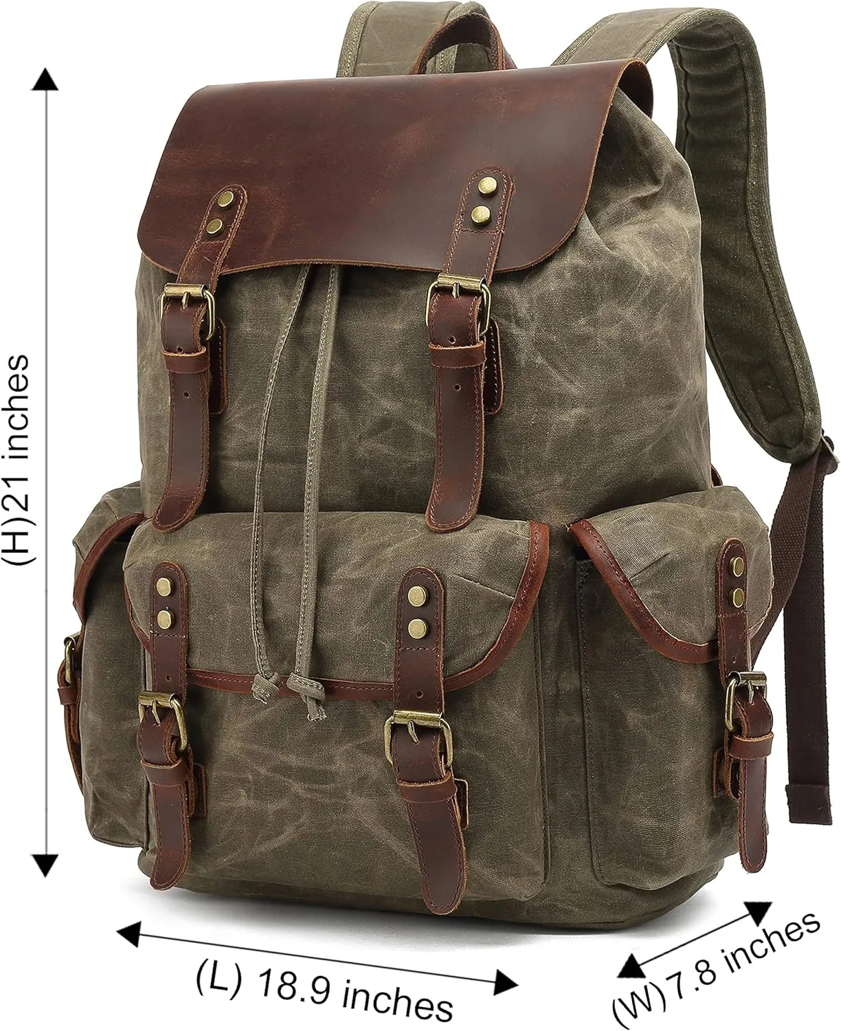 HuaChen Leather Backpack for Men,Waxed Canvas Shoulder Rucksack for Travel Laptop School