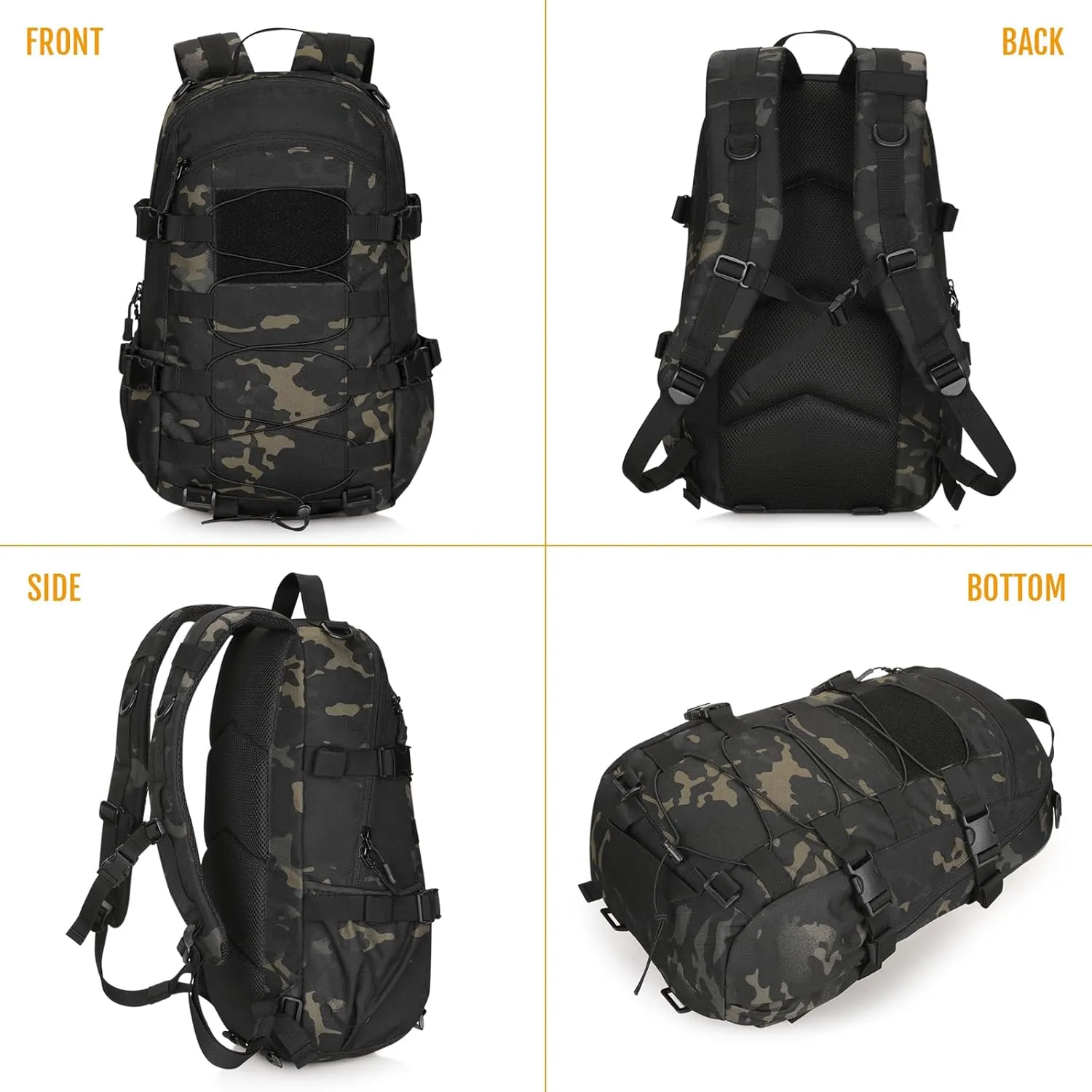 HUNTVP 25L Tactical Backpack Military Backpack MOLLE Bag Outdoor Hunting Rucksack Gear Assault Travel Daily Pack Bag(Camo)