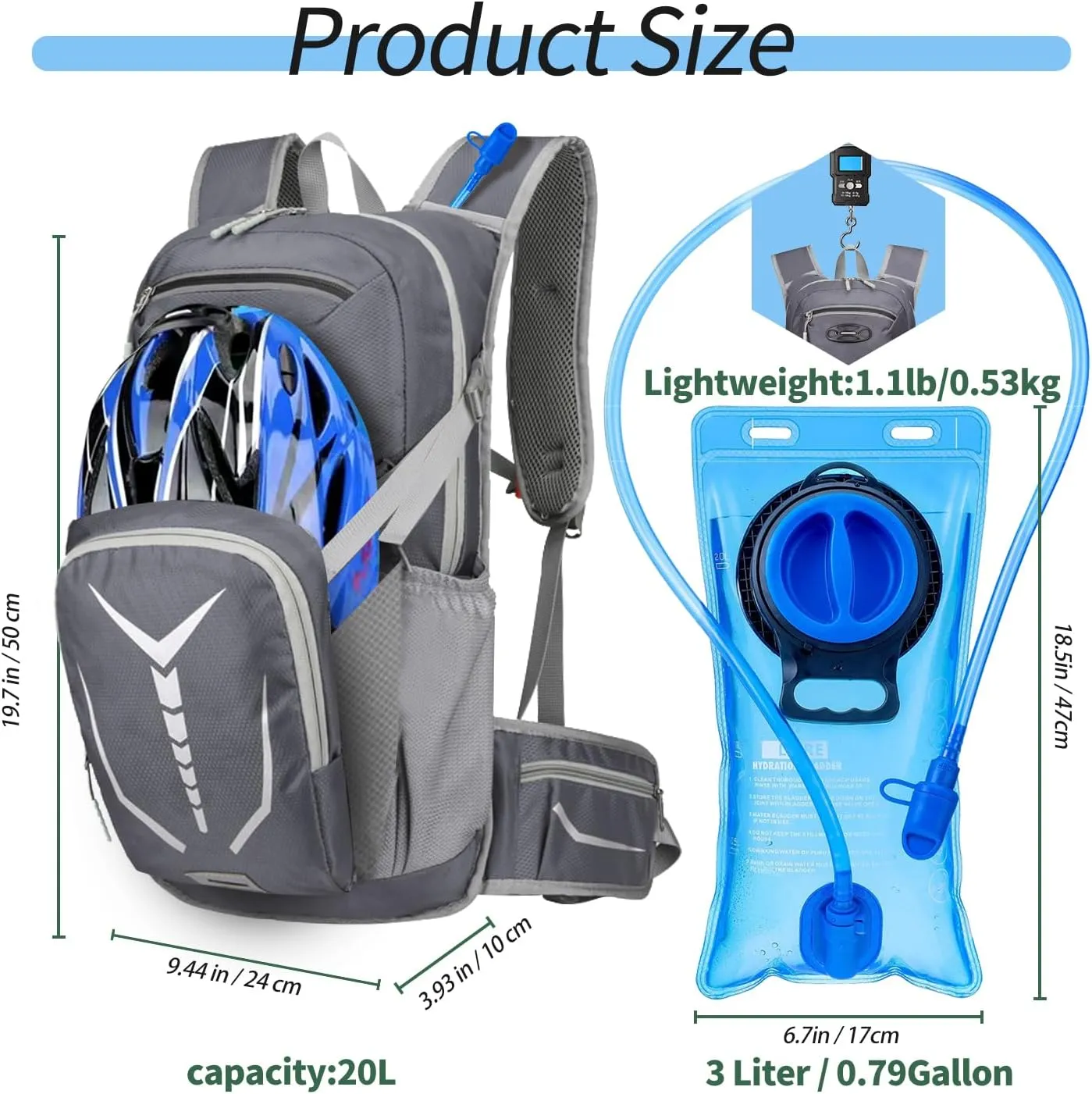Hydration Backpack for Men Women，Lightweig Hiking Backpack Waterproof Hydration Packs with 3L Water Bladder