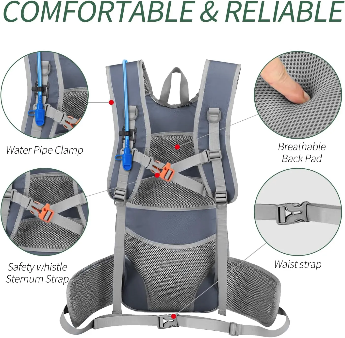 Hydration Backpack for Men Women，Lightweig Hiking Backpack Waterproof Hydration Packs with 3L Water Bladder