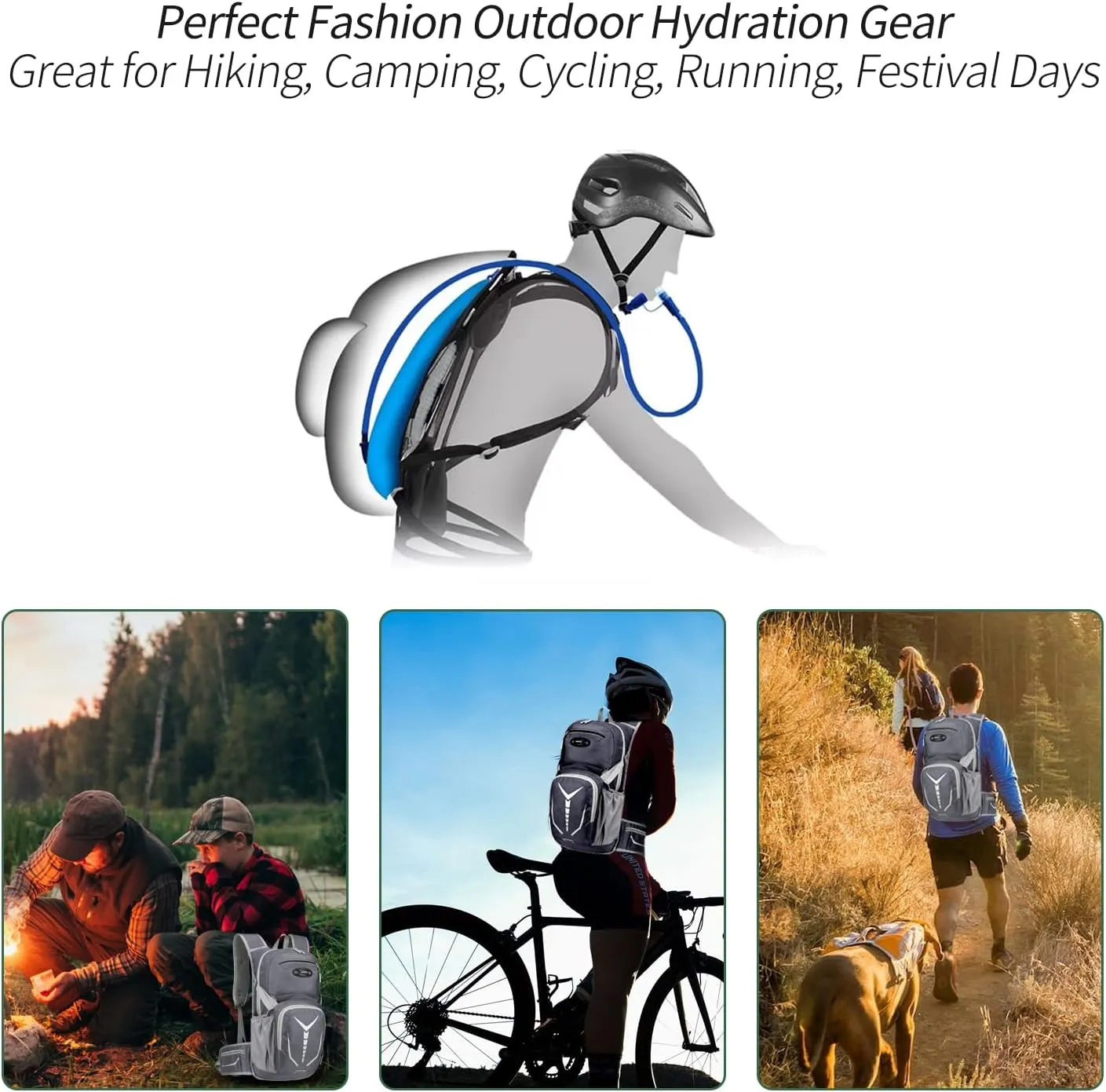 Hydration Backpack for Men Women，Lightweig Hiking Backpack Waterproof Hydration Packs with 3L Water Bladder