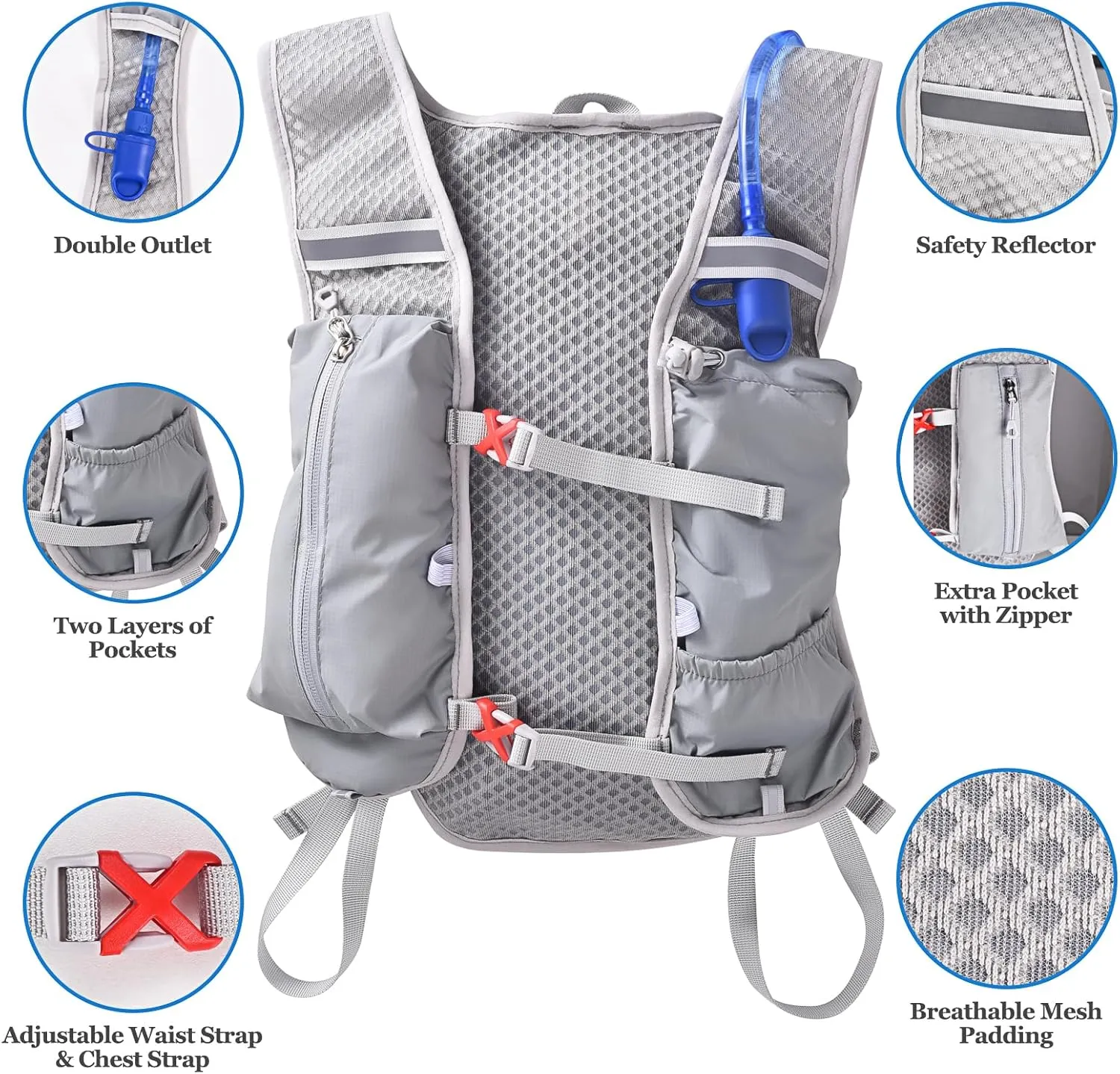 Hydration Backpack with 2L Hydration Bladder Lightweight Water Backpack Climbing Pouch for Hiking Hydration Pack for Running Cycling Hiking