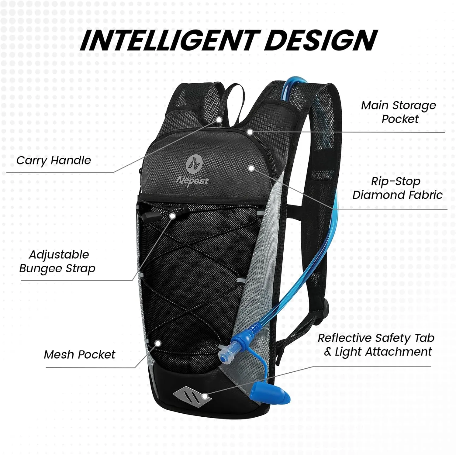 Hydration Backpack with 2L Water Bladder for Cycling, Water Backpack for Hiking Running, Lightweight Hydration Pack