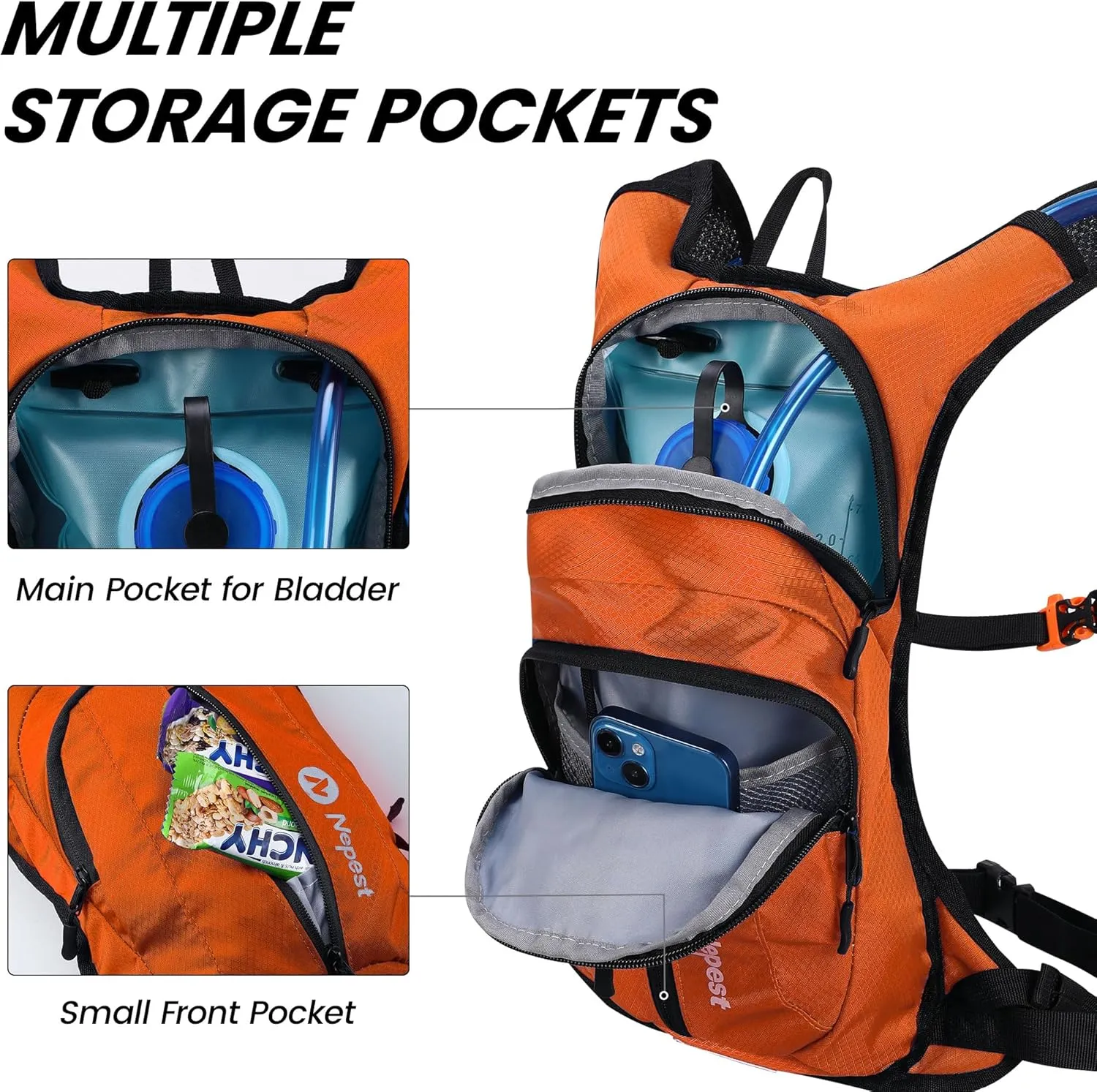 Hydration Pack Backpack for Women & Men, Lightweight Water Backpack with 2L Water Bladder for Hiking Cycling Running Biking