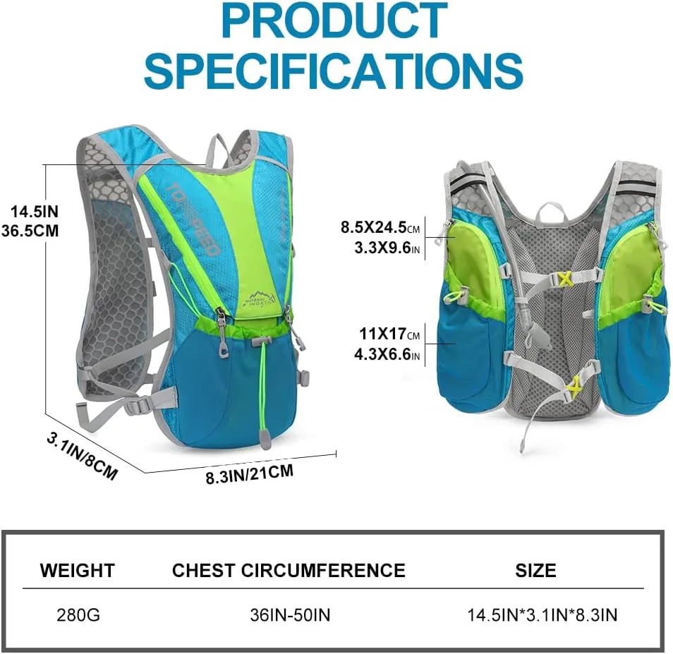 Hydration Pack Backpack，IX INOXTO Running Hydration Vest with 1.5L ( 50 oz) Water Bladder for Men Women，Lightweight Water Backpack for Hiking Cycling Climbing Camping