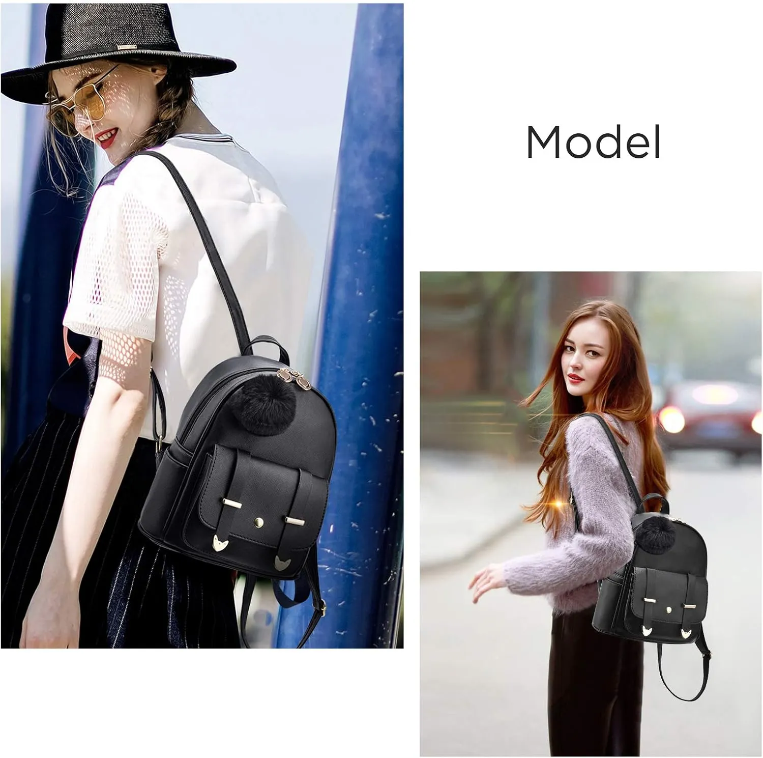 I IHAYNER Mini Backpack Purse for Teen Girls 3-PCS Fashion Backpack Cute Travel Daypacks Women Pompom Backpack Shoulder Bag