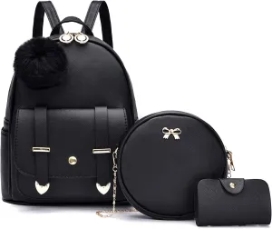 I IHAYNER Mini Backpack Purse for Teen Girls 3-PCS Fashion Backpack Cute Travel Daypacks Women Pompom Backpack Shoulder Bag
