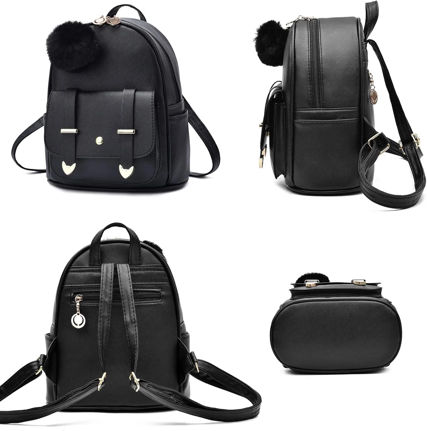 I IHAYNER Mini Backpack Purse for Teen Girls 3-PCS Fashion Backpack Cute Travel Daypacks Women Pompom Backpack Shoulder Bag