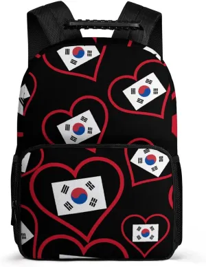 I Love South_Korea Red Heart Travel Backpack Casual Daypacks Computer Shoulder Bag for Work Shopping Unisex 16 Inch